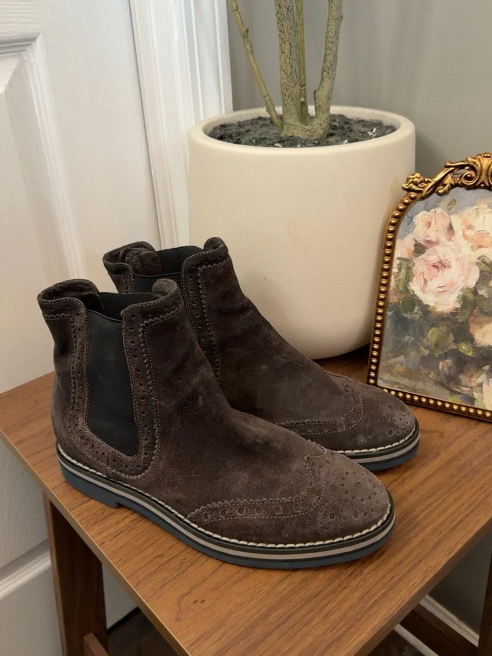 AGL Attilio Giusti Leombruni Brown Suede Brogue Chelsea Boots EU 37